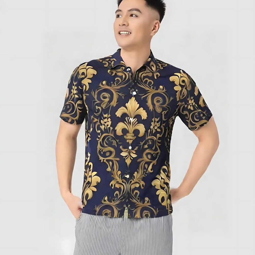 Blue White Wave Nautical Shirt “Ocean Whisper” - UHEL164789