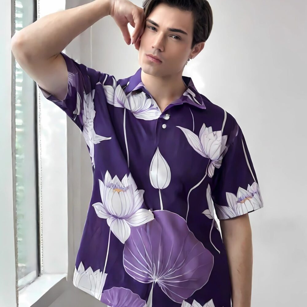 Purple White Lotus Serenity Shirt “Zen Blossom” - UHEL175684