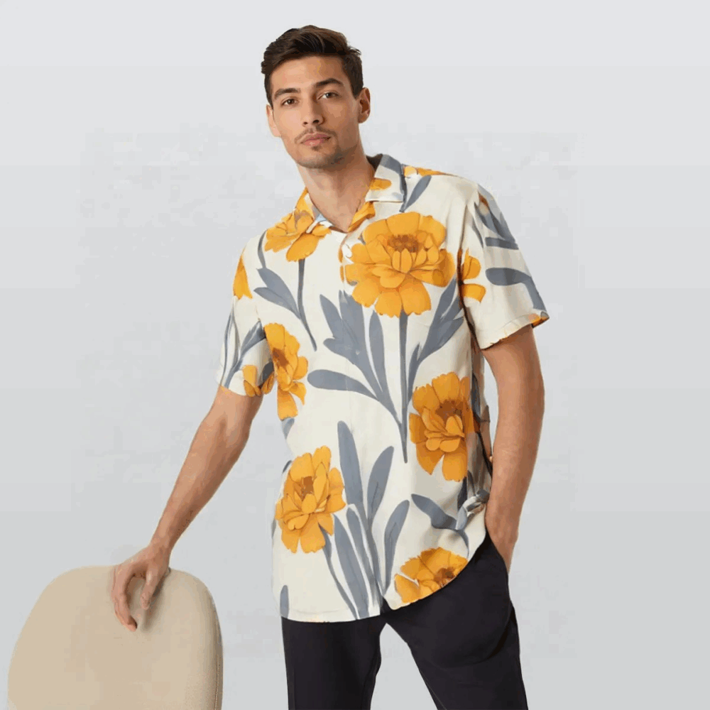 Cream Yellow Sunflower Glow Shirt “Radiant Field” - UHEL175683